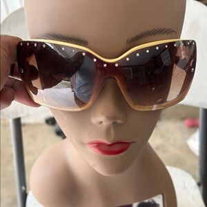 Brown Gradient Rhinestone Shield Sunglasses